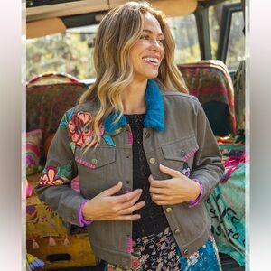 Natural life embroidered denim jacket